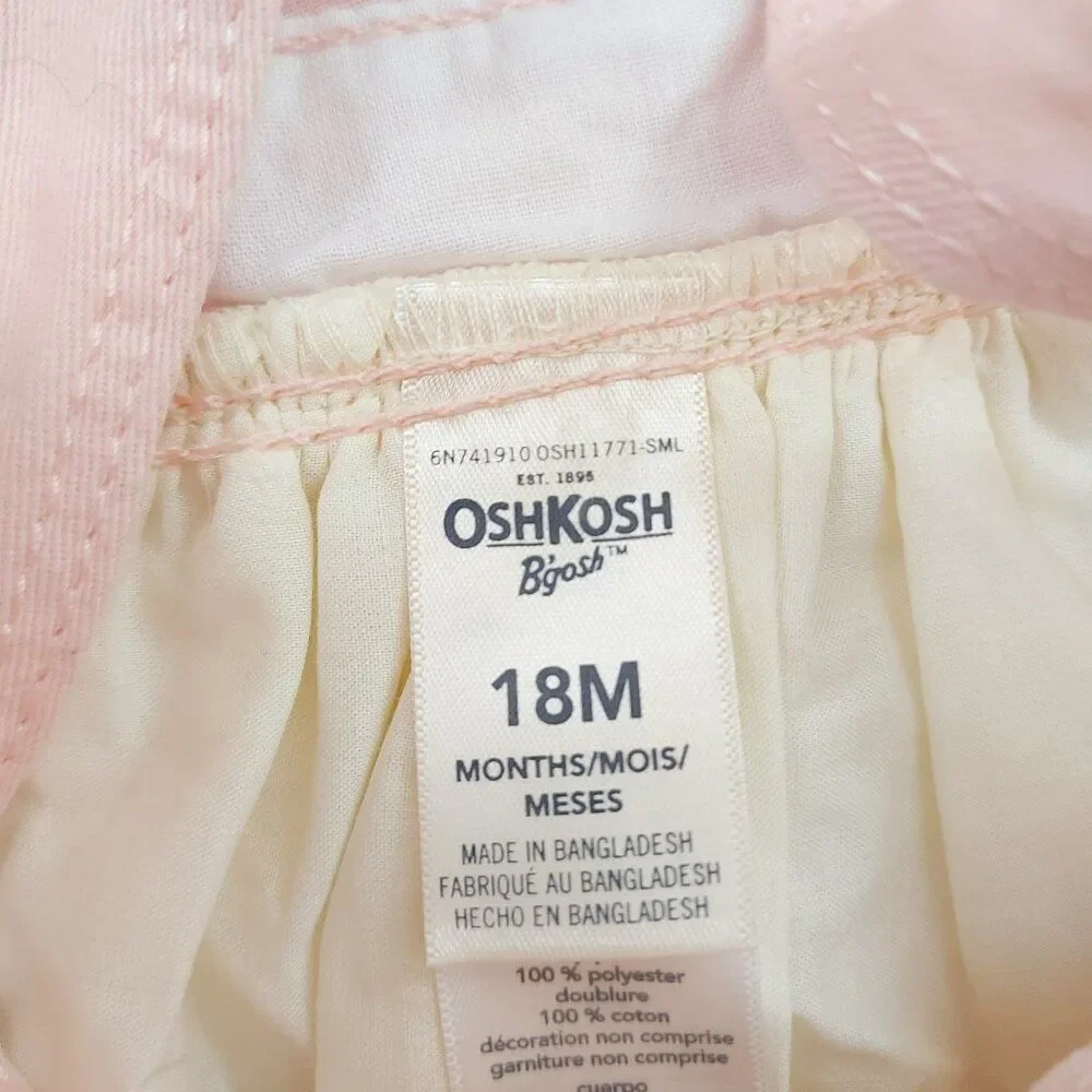 Oshkosh B'gosh Dress Baby 18 Months Pink Cream 100% Cotton Lined Tulle Unicorn